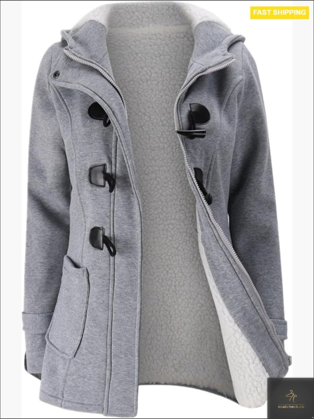 Fleece Hooded Winter Coat Horn Button Warm Jacket Y2K Classy Trendy